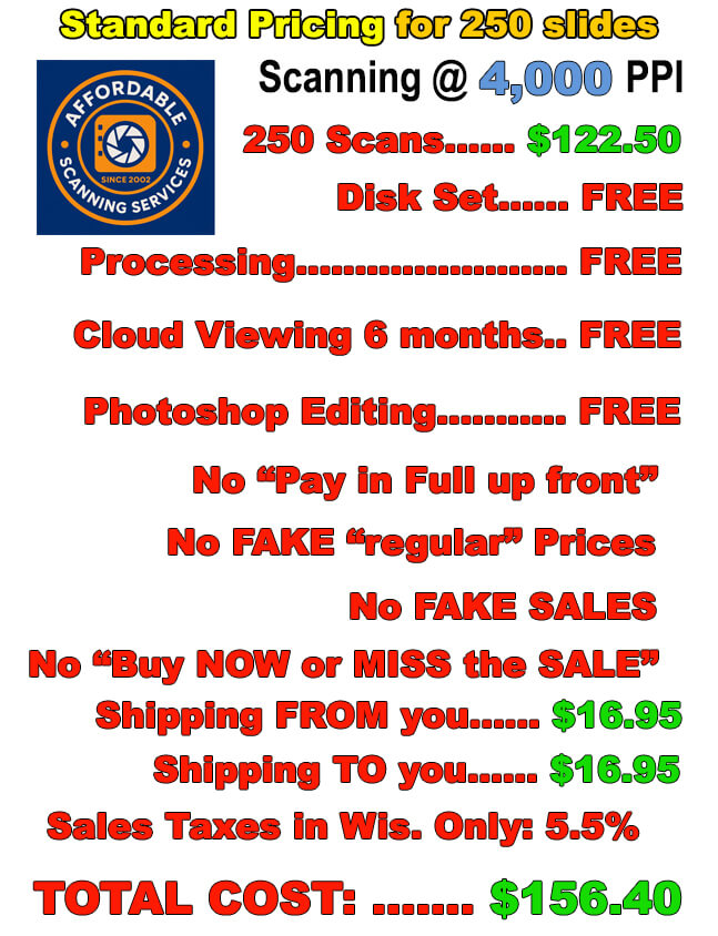 Affordable Scanning Services pricing for 250 slides